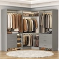 thumbnail image 2 of Homieasy 61'' - 92.6'' W Closet System with Wooden Drawers and Hanging Rods, Gray, 2 of 8