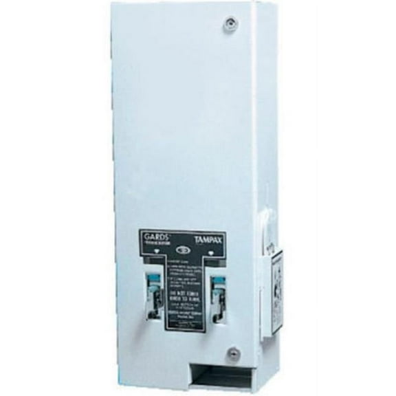 Dual Coin-Operated Metal Sanitary Napkin & Tampon Dispenser - White - 10 x 7.25 x 24 in.