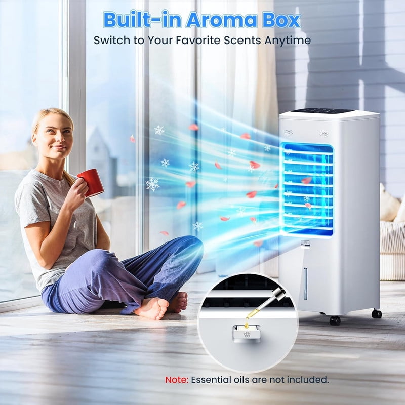 Windowless Air Conditioner Portable with Aroma Box, 30" Ventless Swamp Cooler with Remote, 2Gal Water Tank, 3 Modes&3 Speeds, 7H Timer, 4IN1 Evaporative Air Cooler for Indoor Room Bedroom Home