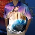 thumbnail image 2 of Easter Tops for Men Short Sleeved Festive Relaxed Print Jesus Shirt for Men,Purple,M, 2 of 4