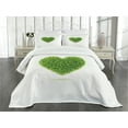 thumbnail image 3 of Ambesonne Green Quilted Bedspread Set 3 Pcs, Heart with Romantic Leaves, Queen Size, Fern Green and White, 3 of 5