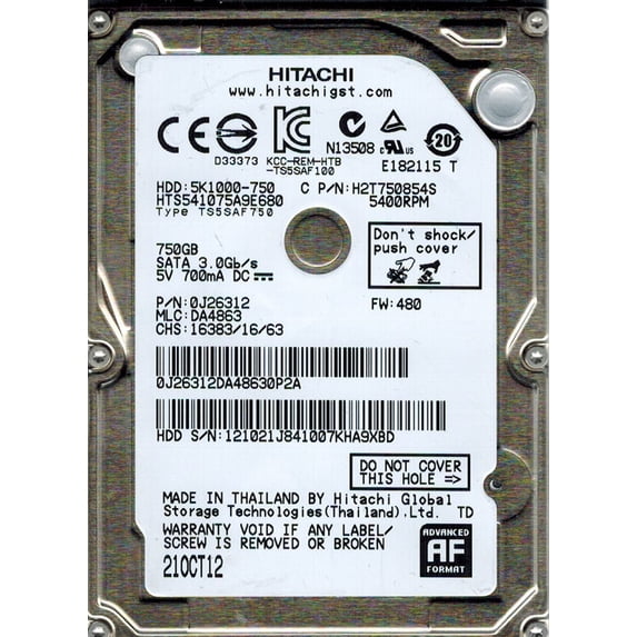 Hitachi HTS541075A9E680 P/N: 0J26312 MLC: DA4863 750GB