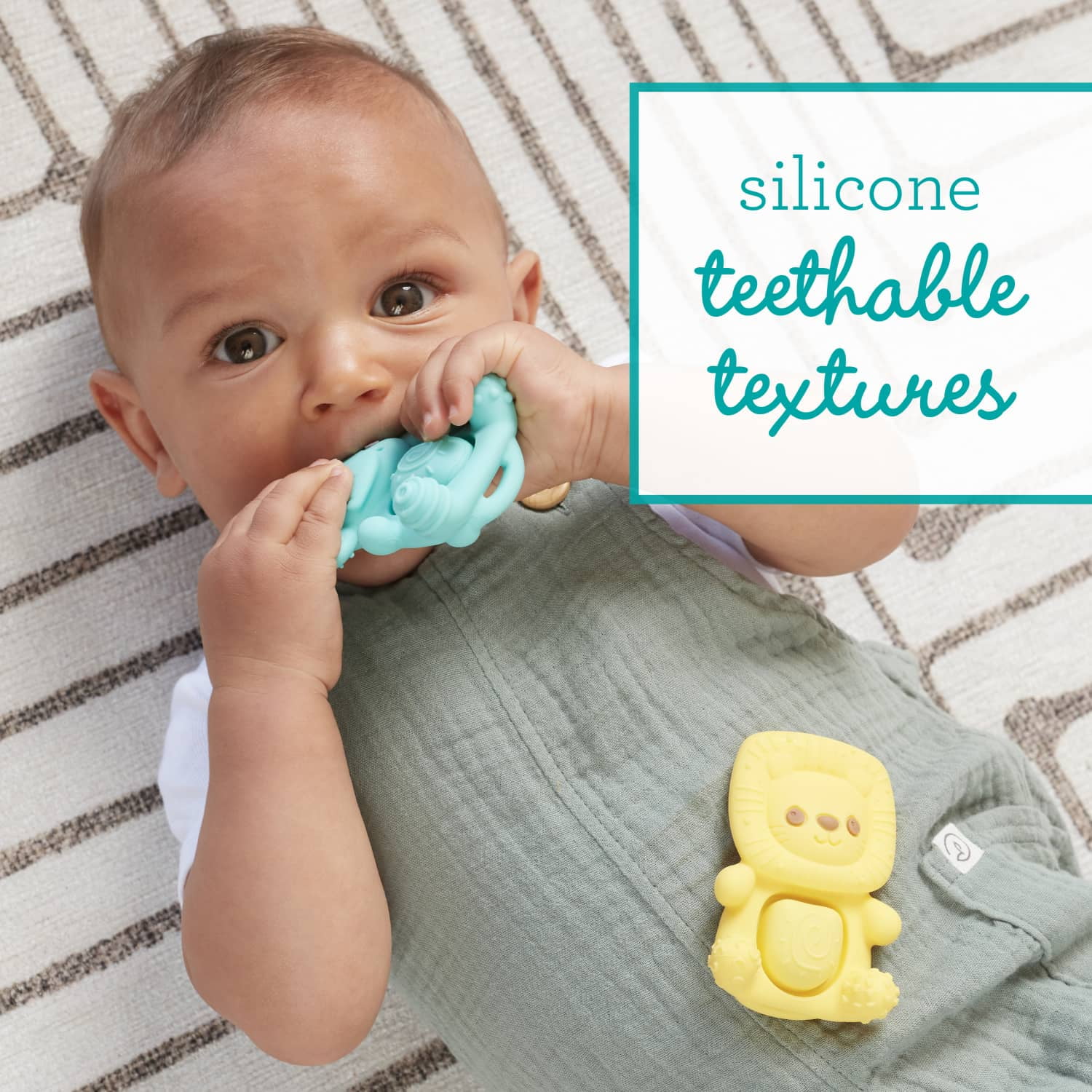 Infantino Teethimal Pop Pals Teether Toy, for Babies 6-12 Months, Multicolor Elephant & Lion