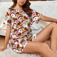 thumbnail image 4 of Balery Santa Claus bells Snowman Conjunto de Pijama para Mujer con Estampado, Dos Piezas de Manga Corta y Shorts, Ropa de Dormir Suave con Cuello Redondo y Bolsillos-Small, 4 of 6