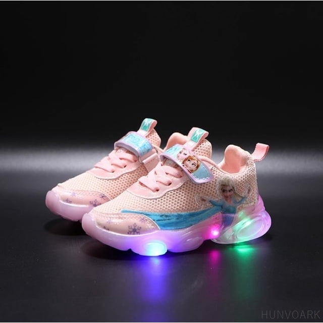 Primavera otoño Frozen niños zapatos ligeros niñas Elsa zapatillas casuales transpirables suaves antideslizantes zapatillas deportivas para correr27 Gao Jinjia LED