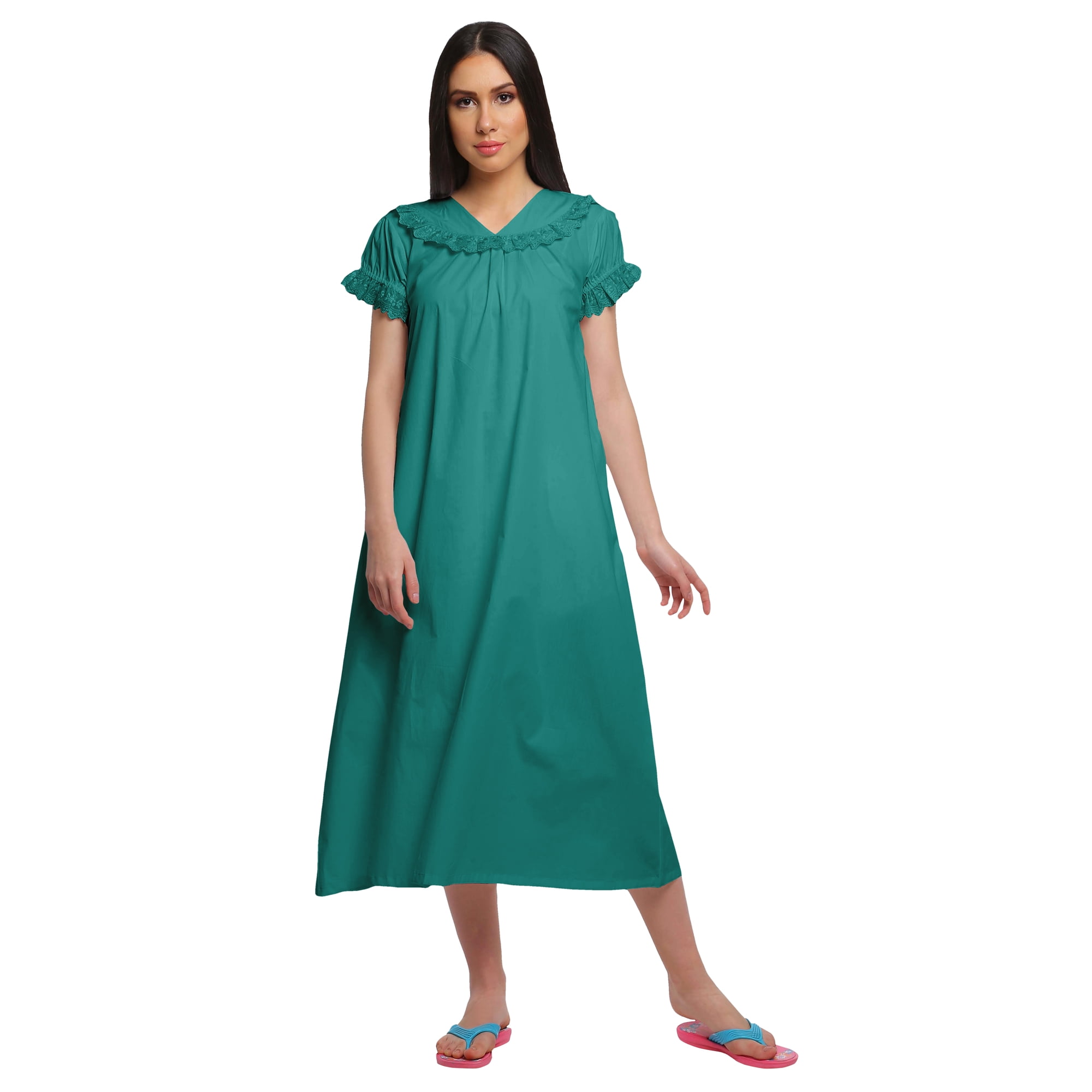 Moomaya Cotton V-Neck Sleepwear For Ladies Short Sleeve WoMen s Nightdress