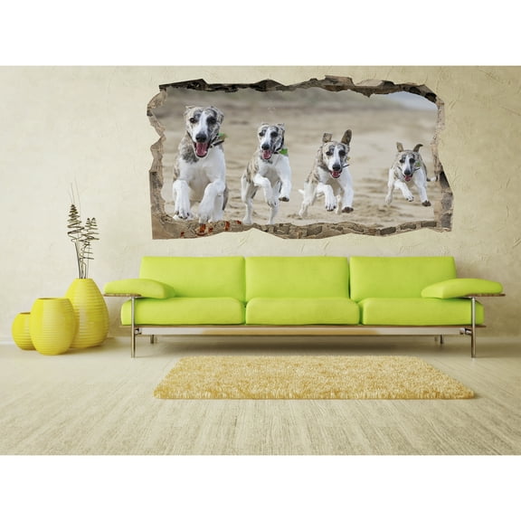 Startonight 3D Mural Wall Art Photo Decor Running Dogs Amazing Dual View Wall Mural Wallpaper for Bedroom Animals Art Large 47.24 ‘’ By 86.61 ‘’