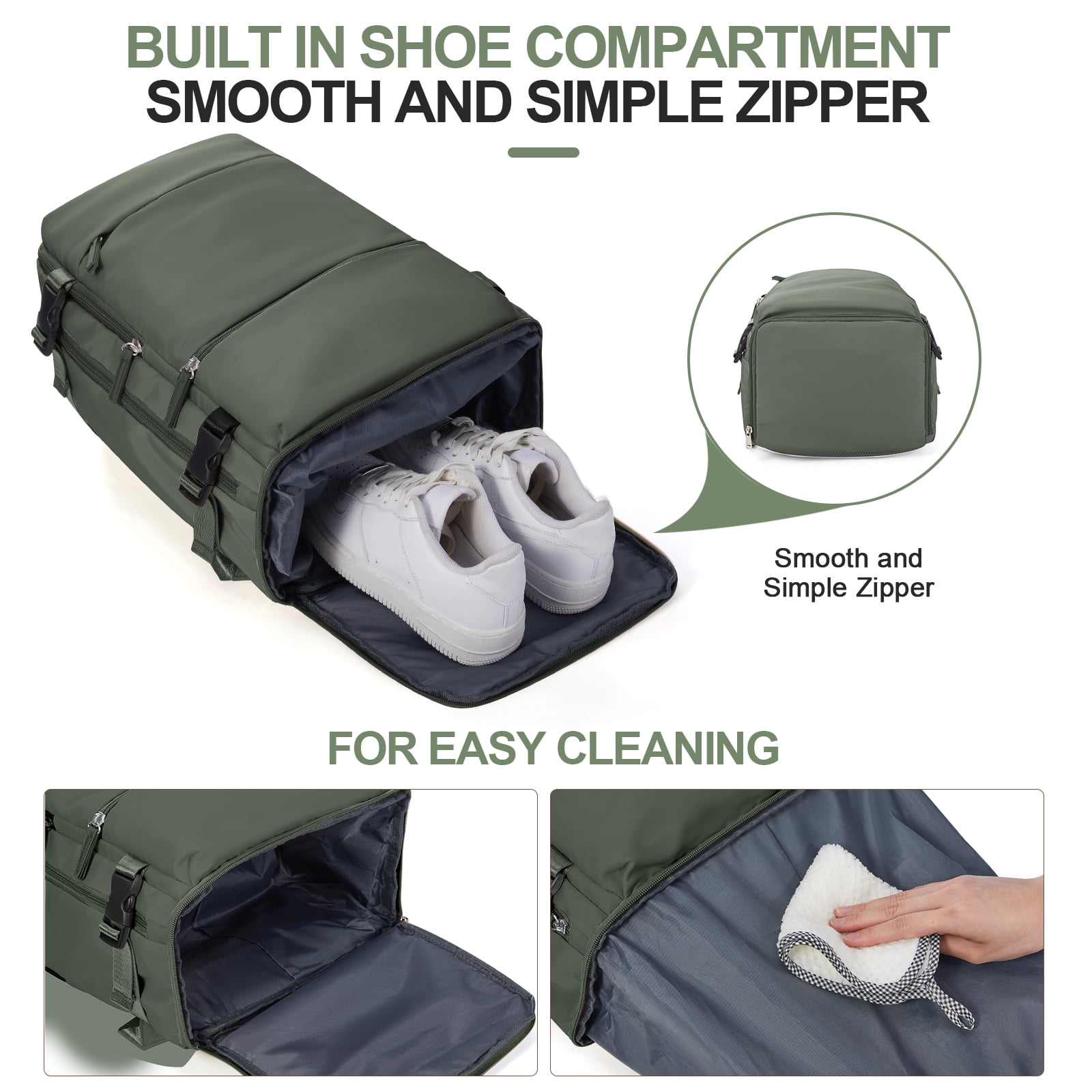 Lightweight Travel Backpack Simple Carry On Backpack with Shoe Compartment, Personal Item Travel Bag Flight Approved, Water Resistant Laptop Backpack for Women Men Weekender Business, Olive Green