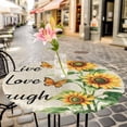 thumbnail image 3 of Yellow Sunflower Green Leaf Elastic Fitted Round Table Cover Vintage Butterfly Floral Waterproof Outdoor Tablecloth for Holiday Party, Picnic, Patio & Dining Fits Tables Up to 55"-60", 3 of 8