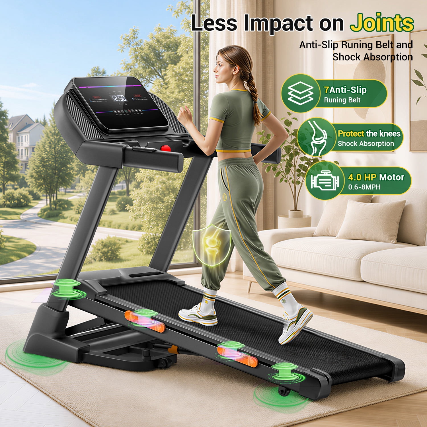 CURSOR FITNESS 19% Auto Incline Folding Treadmill, 4.0HP Quiet Brushless Motor, 400 lbs Capacity, 8.0 MPH for Home