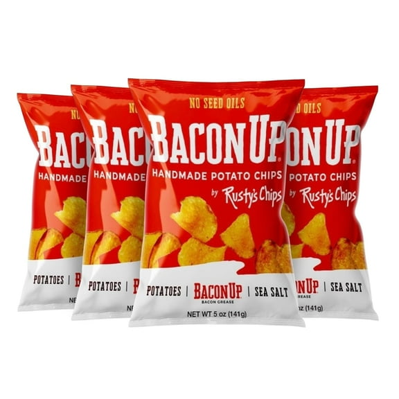 Bacon Up - Handmade Crunchy Healthy Potato Chips - No Preservatives, No Seed Oils, Gluten Free, Healthy Snacks for Adults - 5oz (4 Snack Packs) by Rusty's Chips