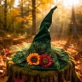 thumbnail image 7 of Qocolcyl 24 Inch Halloween Green Witch Hat, Forest Style Spiderweb Mesh Wizard Hat, Halloween Decorations, Gothic Cosplay Costume Accessory, Indoor Outdoor Party Photo Prop Holiday Dress Up Hat, 7 of 7