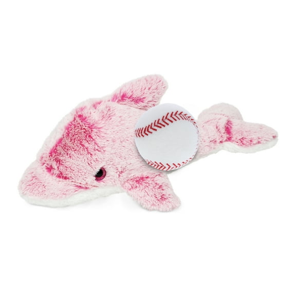 DolliBu Pink Dolphin Stuffed Animal with Baseball Plush – Soft Huggable Dolphin, Adorable Playtime Dolphin Plush, Cute Sea Life Gift, Baseball Plush Doll Animal Toy for Kids and Adults – 14 Inches