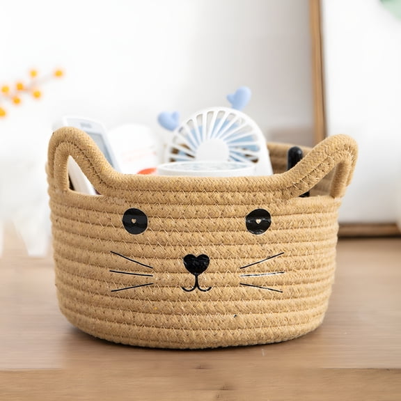 XIBUFE 2026 New Cotton Rope Baskets Toy Storage Cat Ears Decorative Baskets for Storage Animal Design Toy Storage Organizer Baby Hamper for Kids Room, Nursery, Home Organization, Toy Storage, Gifts