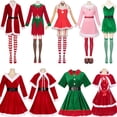 thumbnail image 2 of Disfraz de Papá Noel navideño de lujo para adultos, disfraz de duende navideño, traje de fiesta Macot con sombrero, atuendo de carnaval de Halloween para niñas, 2 of 5