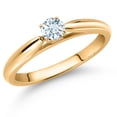 thumbnail image 2 of Gem Stone King 10K Yellow Gold Sky Blue Aquamarine Solitaire Engagement Ring for Women (0.17 Cttw, Gemstone March Birthstone, Round 3.5MM, Size 7), 2 of 4