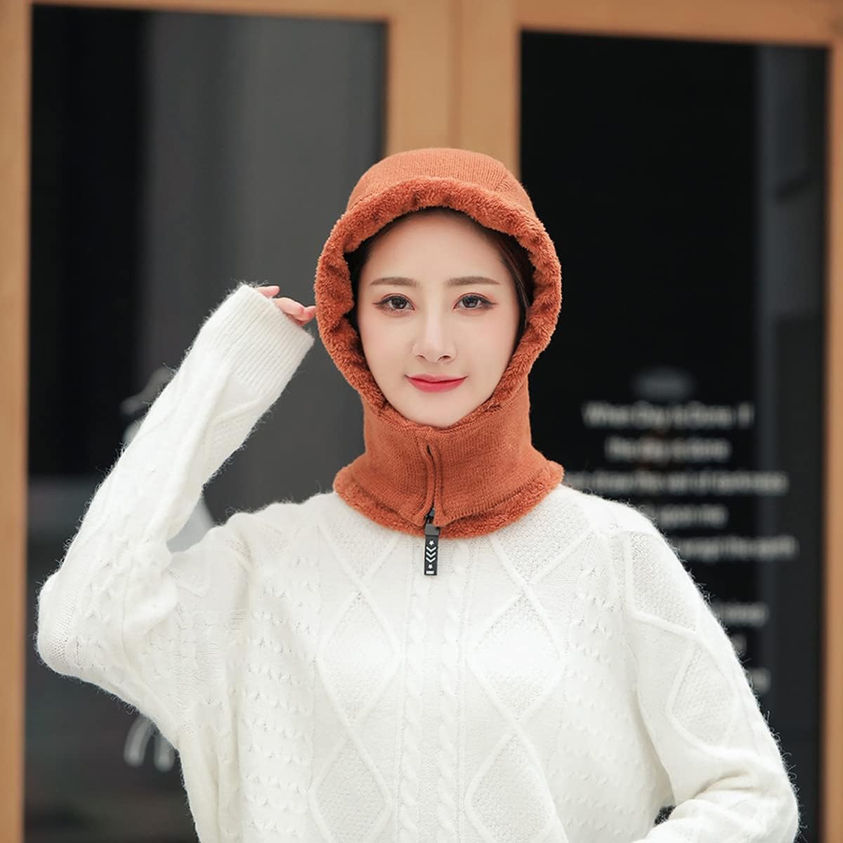 YooGuoGuo Women Balaclava Visor One-Piece Skull Beanie Hat Neck Circle Scarf Ski Snow Winter Knit Fleece Cap Cold Weather