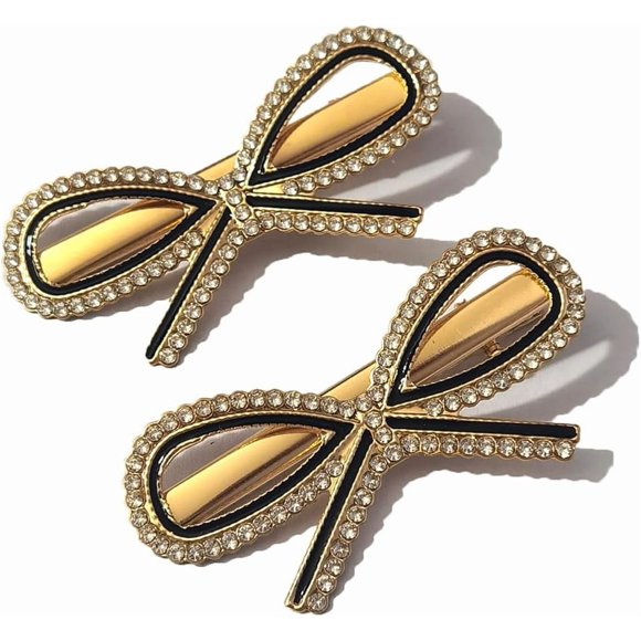 czcpp-Alloy Rhinestones Bow Love Heart Hair Clip Girl Hair Clips Party Wedding Women Hair Accessories (Gold,Bow)