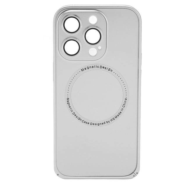 Funda magnética para teléfono con protector de lente de cámara, funda protectora para teléfono móvil MagSafe plateada para iPhone 14 Pro