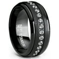 thumbnail image 1 of Black Titanium Men's Eternity Wedding Band Ring with Clear Round Cubic Zirconia 9mm, 1 of 4
