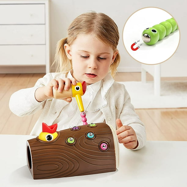Jouet de motricité fine pour 2 3 ans cadeaux filles et garçons - Montessori  Toddlers Toy Jeu magnétique, sensoriel, alimentation, jouets  d'apprentissage préscolaire - Hungry Woodpecker Toy 