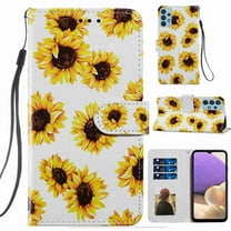 Dteck Galaxy A32 5G Case 3D PU Leather Wallet Flip Protective Phone Case with Wrist Strap Card Slots Holder Pocket Cover for Samsung Galaxy A32 5G 6.5" (2021), #12 Sunflower