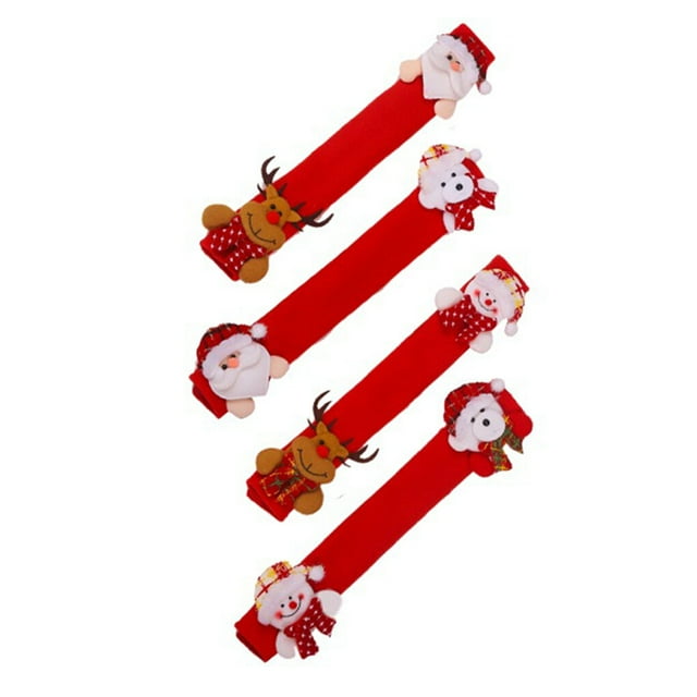 4pcs Christmas Microwave Oven Handle Protective Covers Xmas Fridge Kitchen Refrigerator Door Handle Gloves