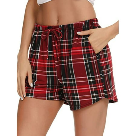 

Elastic Waist Plaid Lounge Shorts Casual Pajama Shorts with Pockets Sleepwear Nightwear