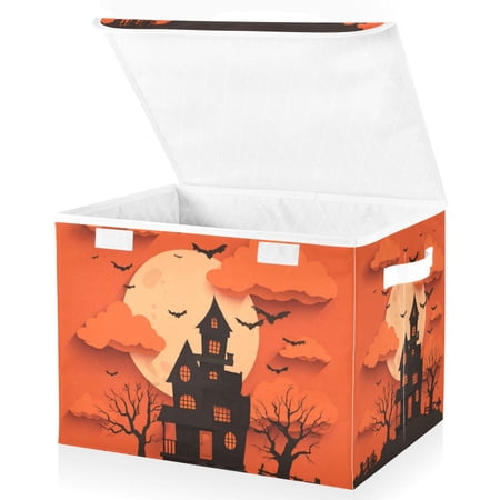 Foldable Fabric Storage Bin With Handle Collapsible Basket Box Storage With Lid Organizer Empty Castel