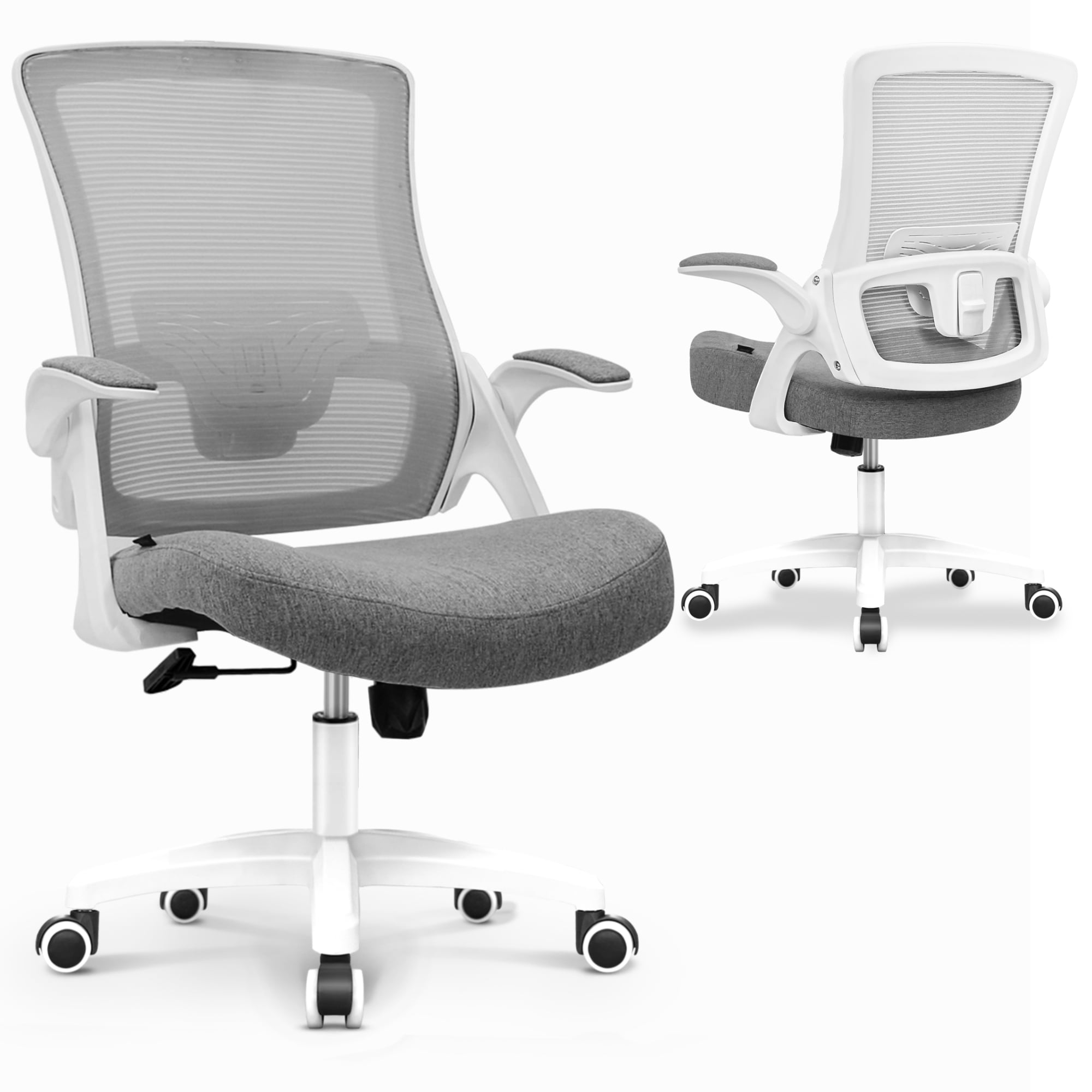 CELTOSS Ergonomic Office Chair, Wide Seat with Flip-Up Armrests, Lumbar Support, Adjustable Height, Comfy Home Task Computer Chair, Gray
