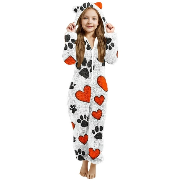 Mono de niña de manga larga con capucha y manga larga, pijama informal de invierno cálido, ropa de dormir para niña, mono de poliéster