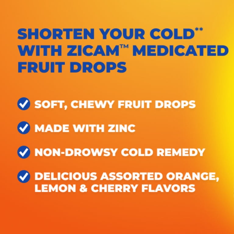 Zicam Cold Remedy Zinc Medicated Fruit Drops, Assorted