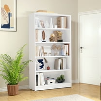 MAYEERTY 5-Shelf Wood Bookcase, 60" Tall, for Bedroom, White