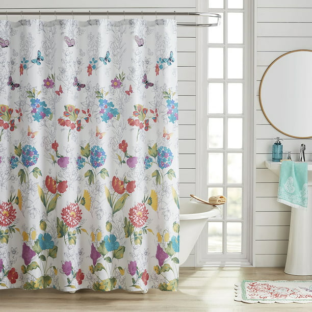 The Pioneer Woman Fl Cotton Polyester Shower Curtain Multi Color 72 X In, How To Use A Fabric Shower Curtain