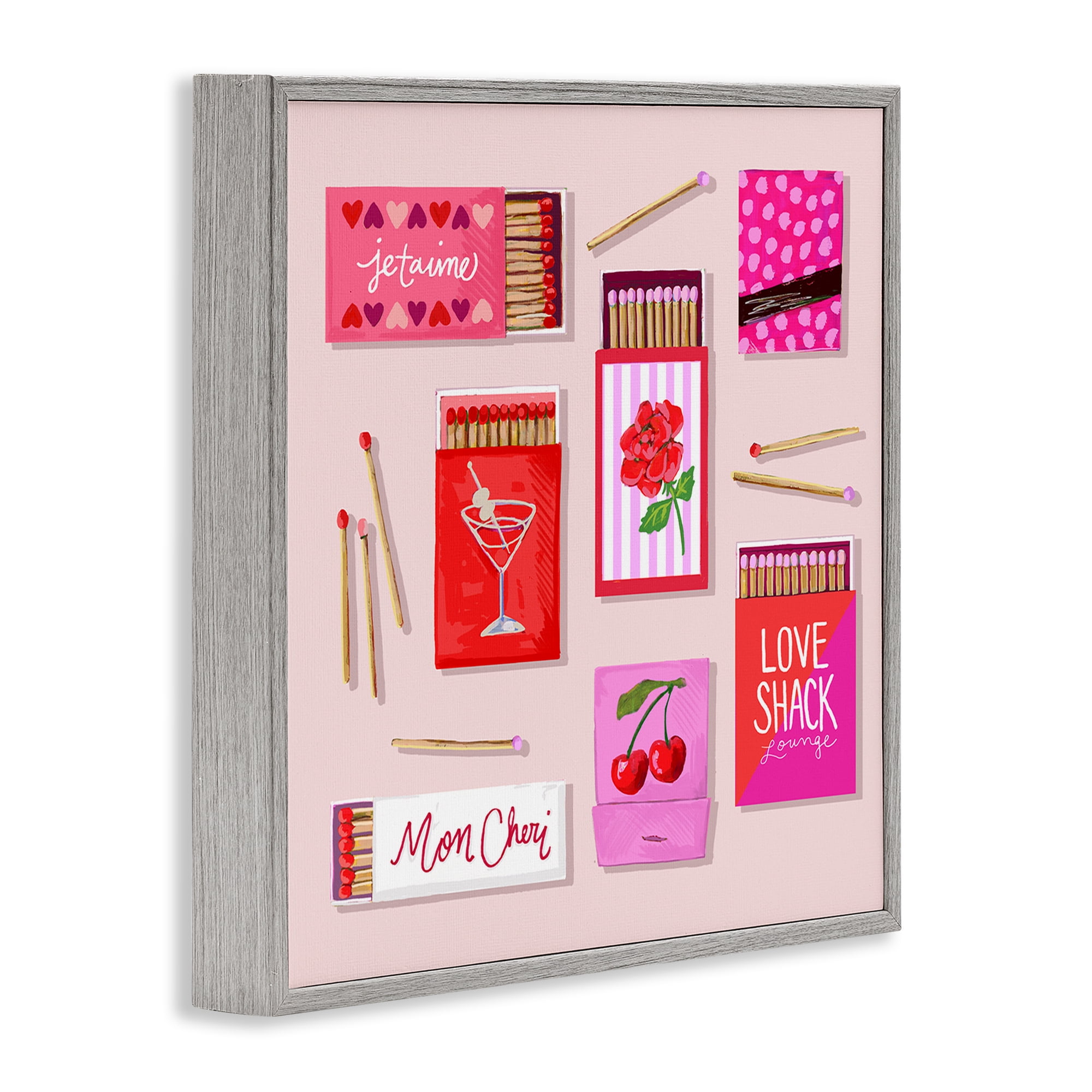 Stupell Industries Je T'aime Romantic Matchbox Set Gray Framed Giclee Art, design by Rachael Reese