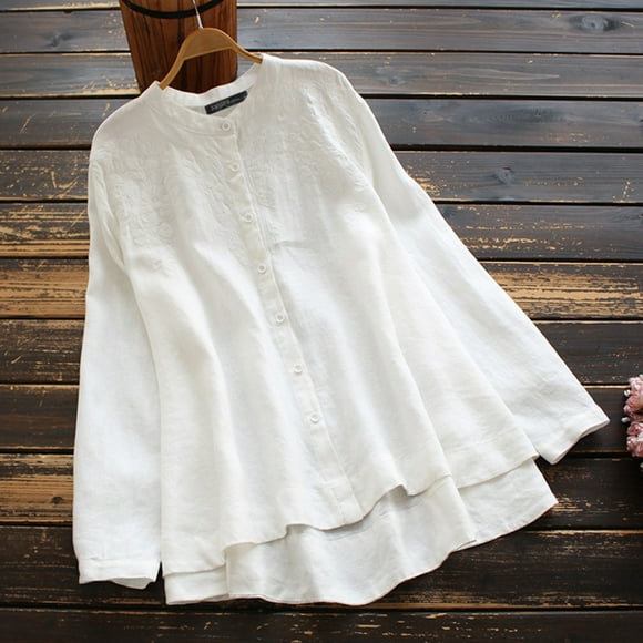 ZANZEA Women Casual O Neck Floral Embroidery Solid Blouse