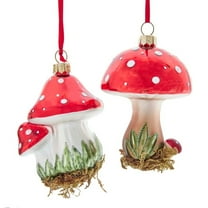 Kurt Adler 4-Inch Red and White Mushroom with Glitter Christmas Ornaments, 2 Piece Set