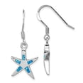 thumbnail image 4 of 925 Sterling Silver Created Blue Opal Inlay Flat Starfish Dangle Earrings, 4 of 5