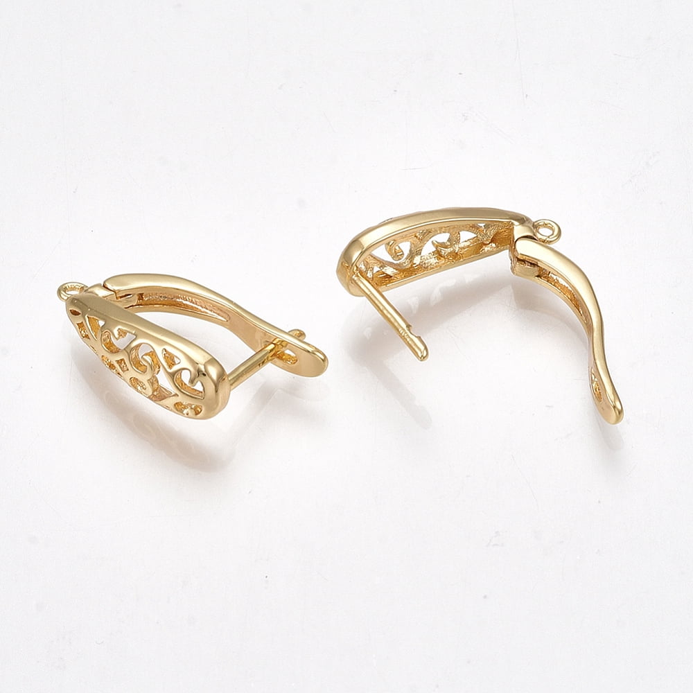 Brass Hoop Earring Findings with Latch Back Closure Nickel Free Real 18K golden Plated 19x12x6mm Hole: 0.8mm Pin: 1mm