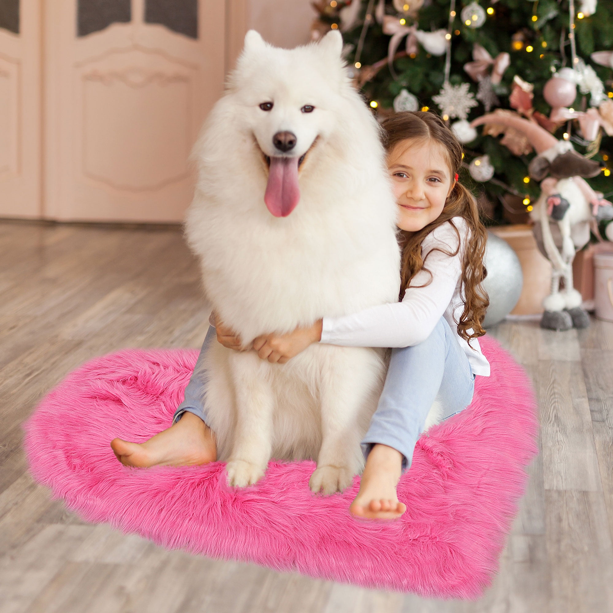 Unique Bargains Heart Shaped Faux Fur Shag Area Rug 2.3Ft x 3Ft Rose Red