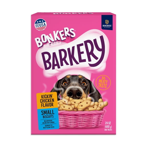 BONKERS Barkery Small Breed Kickin' Chicken Flavored Dry Biscuit Treats for Dogs, 24oz Bag