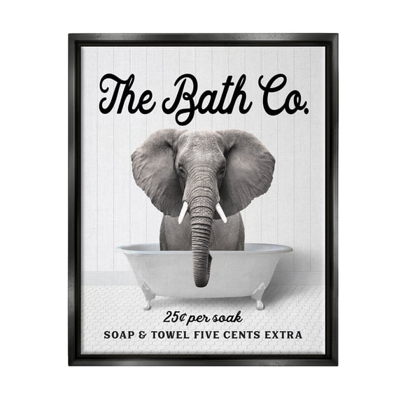 Stupell Industries Vintage Bath Ad Elephant Animals & Insects Painting Black Floater Framed Art Print Wall Art, 17 x 21