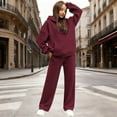 thumbnail image 4 of Women's Fleece Lined Hoodie and Sweatpants Set, Solid Color Two Piece Outfit, Pocketed Pullover with Elastic Waist Pants, Casual Sporty Set, Fall Winter Wear Red XXXL, 4 of 8