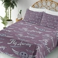 thumbnail image 3 of Ambesonne Winged Emoji Fitted & Top Sheet Set with Shams, Fly Away Writings Fun, Pale Eggplant Plum, 3 of 5