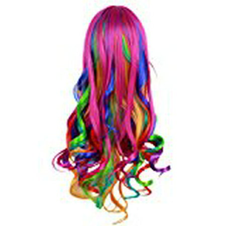 Fashionwu Long Big Wavy Rainbow Wigs Gothic Curly Women Spiral Colorful Hair for Halloween Custom Cosplay