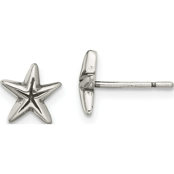 Sterling Silver Antiqued Starfish Post Earrings (7.8 X 7.8) Made In India qe13828