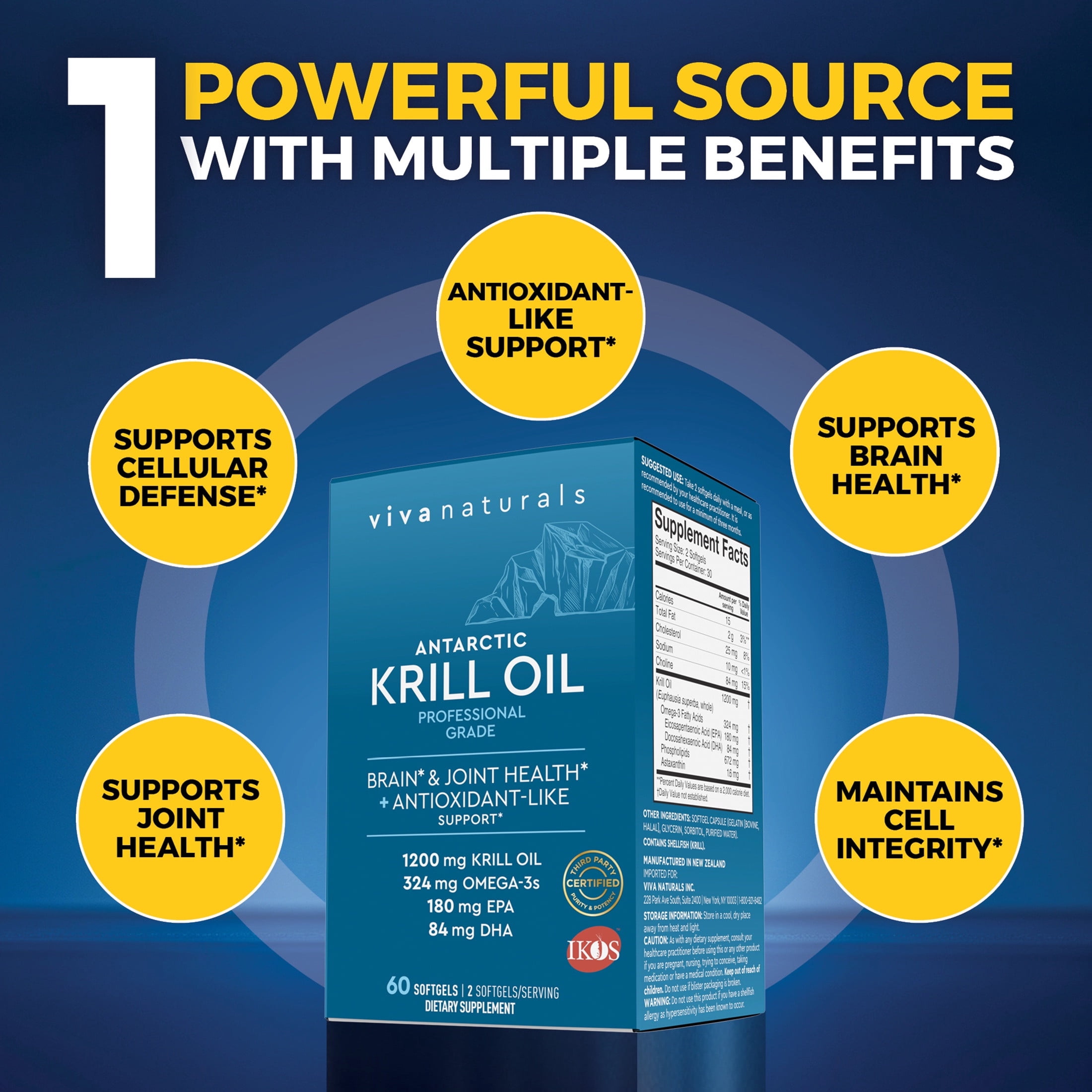Viva Naturals Professional Grade, Antartica Krill Oil, 1200 mg 60 Softgels