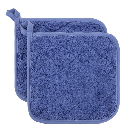 ACDANC 2026 New 100% Cotton Terry Pot Holder Pack of 2 for Kitchen Everyday Basic Heat Resistant Coaster Potholder for Cooking and Baking - Blue