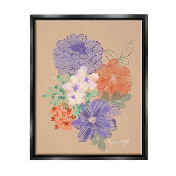 Stupell Industries Purple & Orange Flowers Botanical & Floral Painting Black Floater Framed Art Print Wall Art, 17 x 21