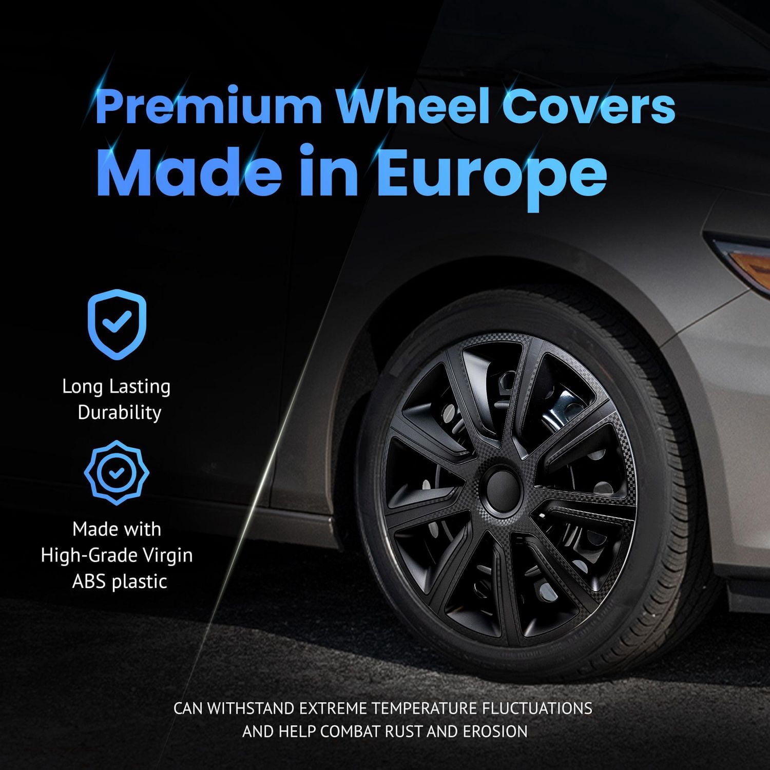 15" Ivo Carbon  Wheel Covers, Black, set of 4